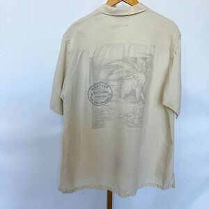VINTAGE!  90s Y2K Nautica Men's Ivory Hawaiian Linen Blend Button-Up Shirt L